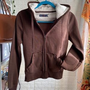 Sherpa Lined Hood Chocolate Zip Up Sweater